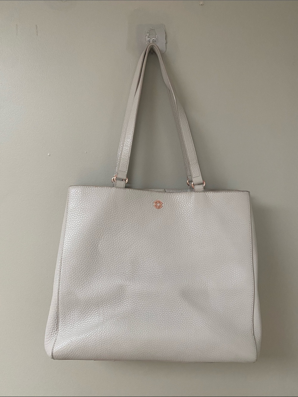 Dagne Dover Allyn Pebble Leather Tote with computer slip Cream Ivory